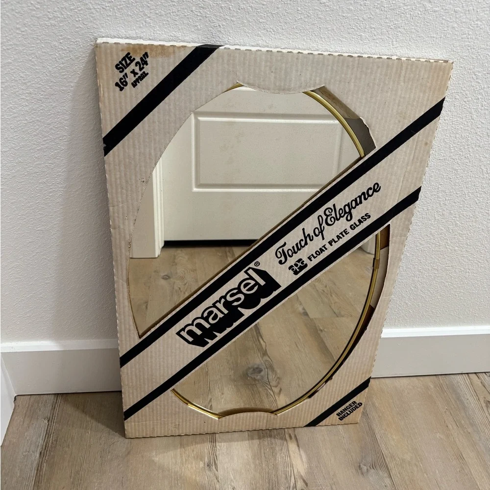 Vintage Art Deco mirror MCM Oval shape mirror Gold